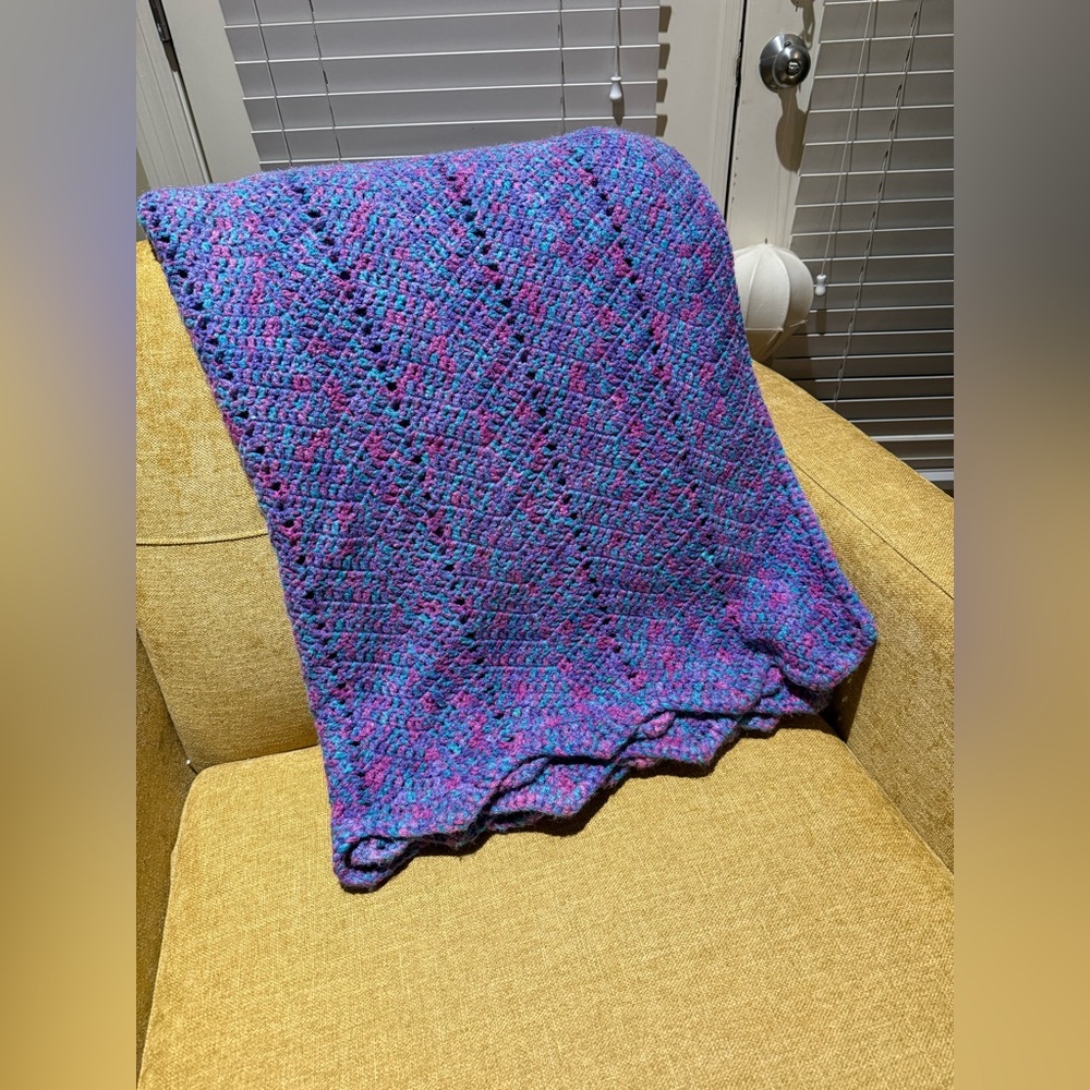 Colorful Handmade Crochet Afghan Throw Blanket 54.5 x 69” ***see description***